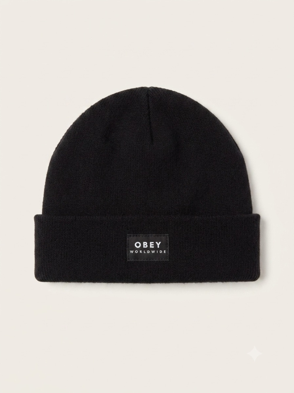 Obey Black Ribbed Logo Beanie